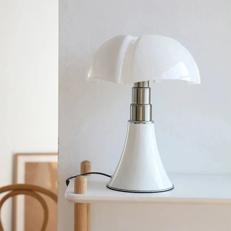 Lampada da tavolo a fungo rétro moderna — LED integrato, finitura lucida