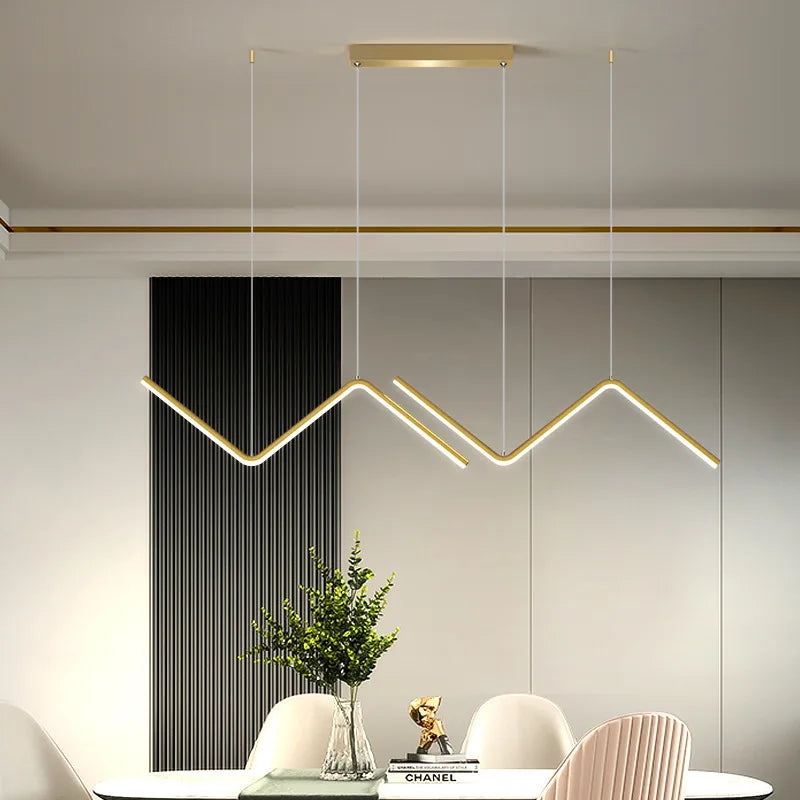 Aluminiowa lampa wisząca liniowa—precyzyjne geometryczne wycięcia, nordycki minimalistyczny design