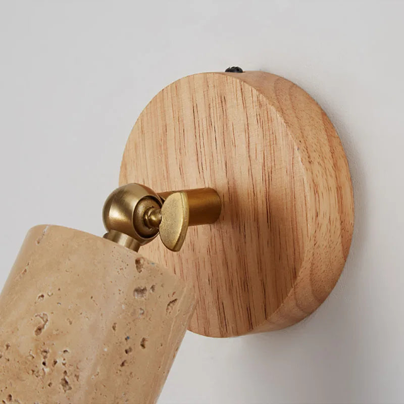 Lampada da parete Huangdong | Luce in travertino e legno Wabi-Sabi | Meowbutter