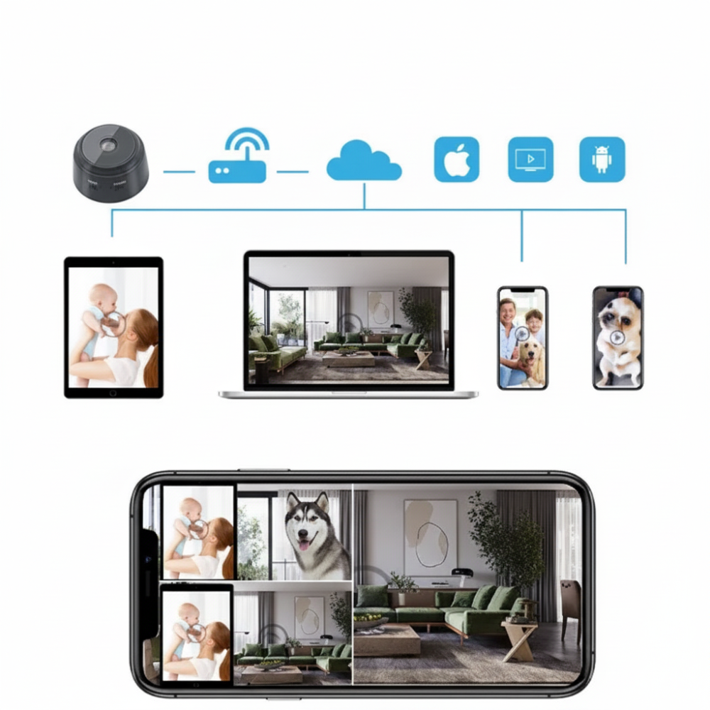 كاميرا أمان لاسلكية صغيرة عالية الدقة — قاعدة تثبيت مغناطيسية، تدعم WiFi
