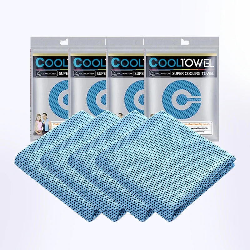 Cooling Sports Towel 4 Pack - Quick-Dry Fabric - 90×30cm - Blue & Grey | meowbutter