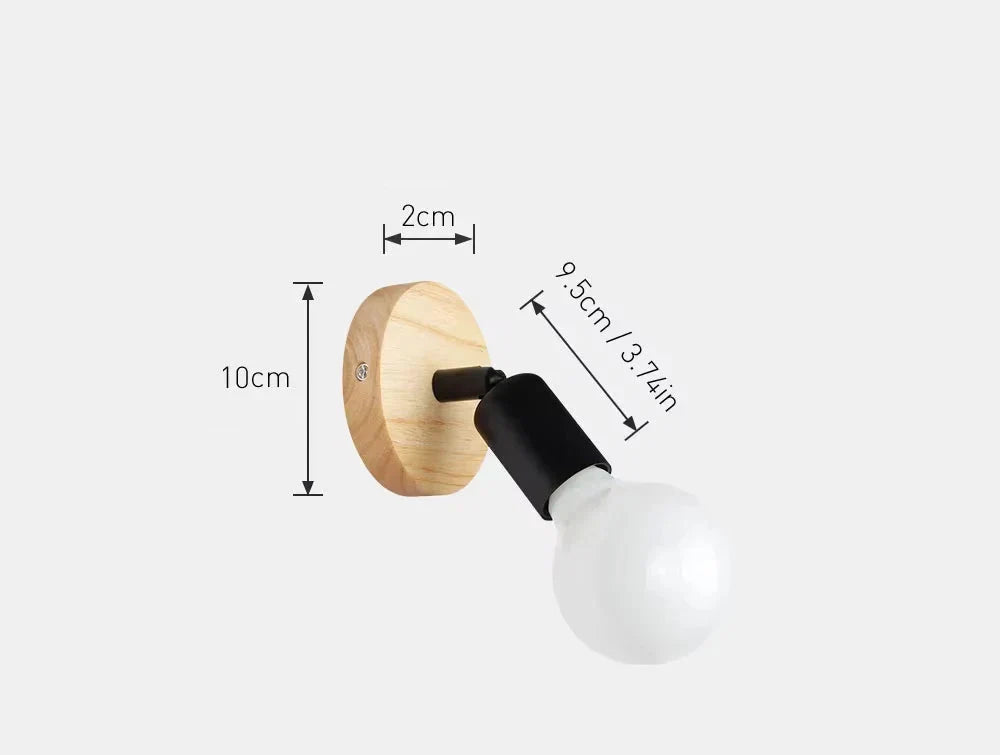 Justerbar vintage-vegglampe — trebrakett og metallskjerm