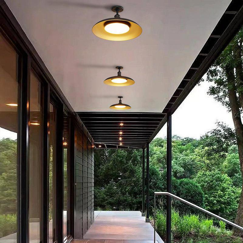 Lampada da soffitto rotonda semi-incassata impermeabile per esterni in acciaio carbonizzato