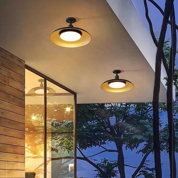Lampada da soffitto rotonda semi-incassata impermeabile per esterni in acciaio carbonizzato