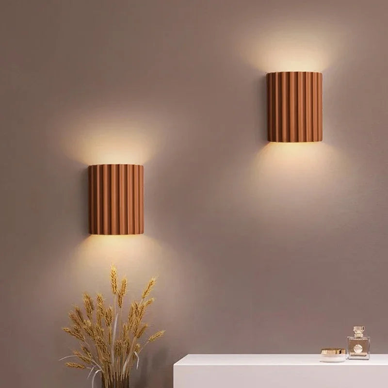 Nordic Resin Wall Lamp — Grooved Shell, Two-Way Ambient Glow