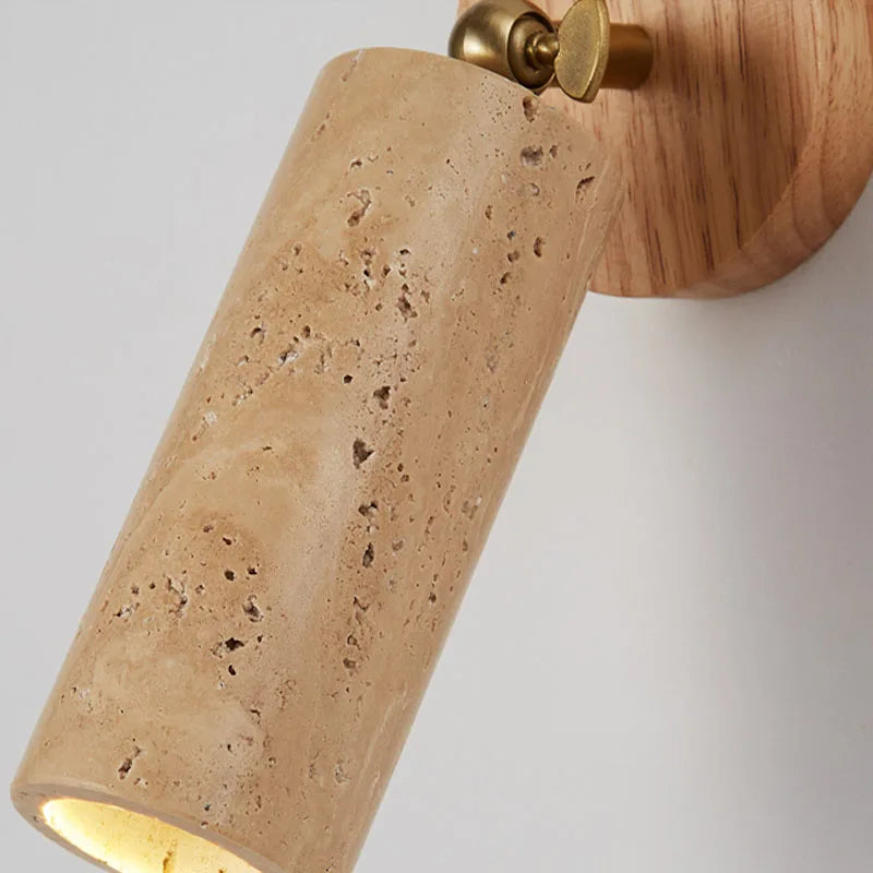 Lampada da parete Huangdong | Luce in travertino e legno Wabi-Sabi | Meowbutter