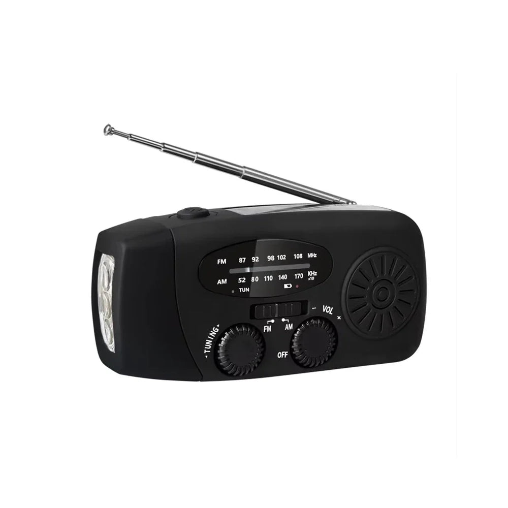 Nouzové solární rádio - ruční klička a USB - AM/FM/NOAA - powerbanka - 2000mAh | meowbutter