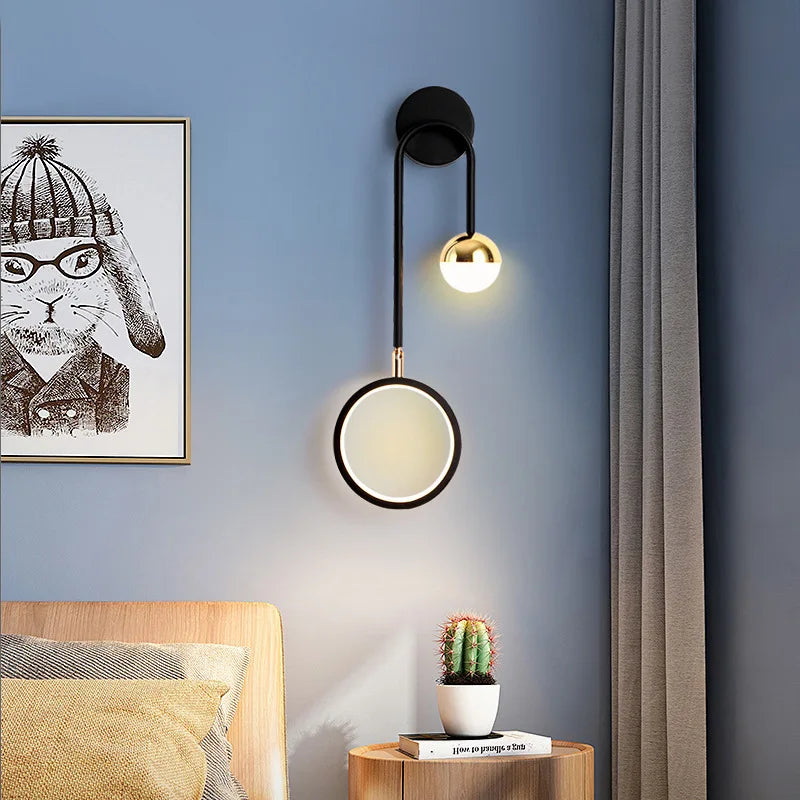 Orbis Wall Light — Nordic LED Design, Circular Acrylic Diffuser, Polished Gold Sphere