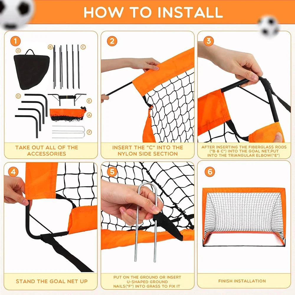 But de football pliable - Entraînement pour enfants - Filet en nylon - Jardin et arrière-cour - Noir, rouge, bleu et orange | meowbutter