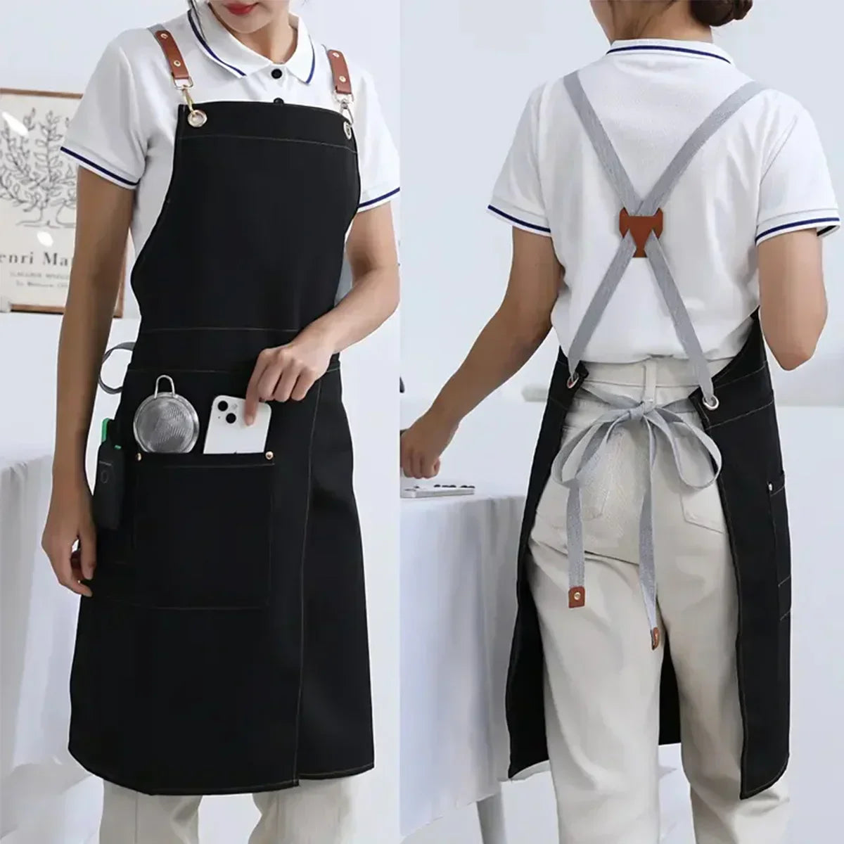 WorkEase Heavy-Duty Waterproof Canvas Apron — Split Skirt Pockets
