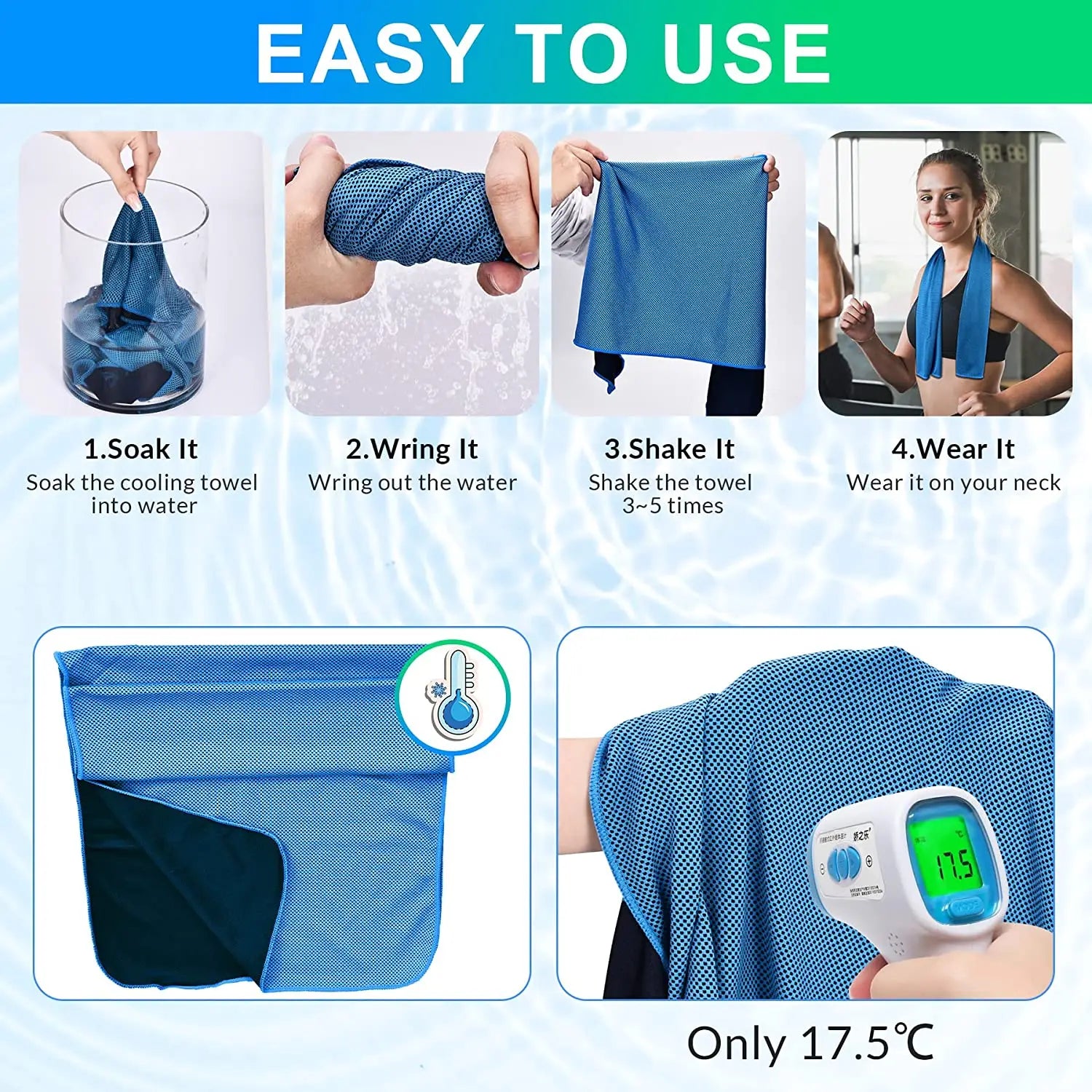 Cooling Sports Towel 4 Pack - Quick-Dry Fabric - 90×30cm - Blue & Grey | meowbutter