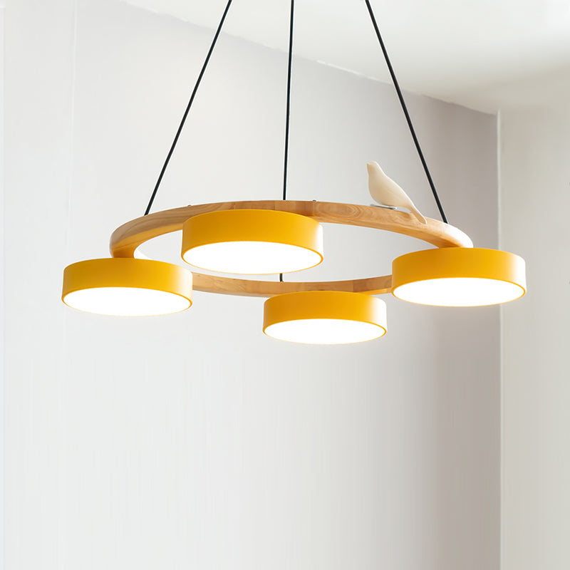 Sienna Bird Circular Chandelier — Wood Frame, Handcrafted Birds, Nature-Inspired LED Light