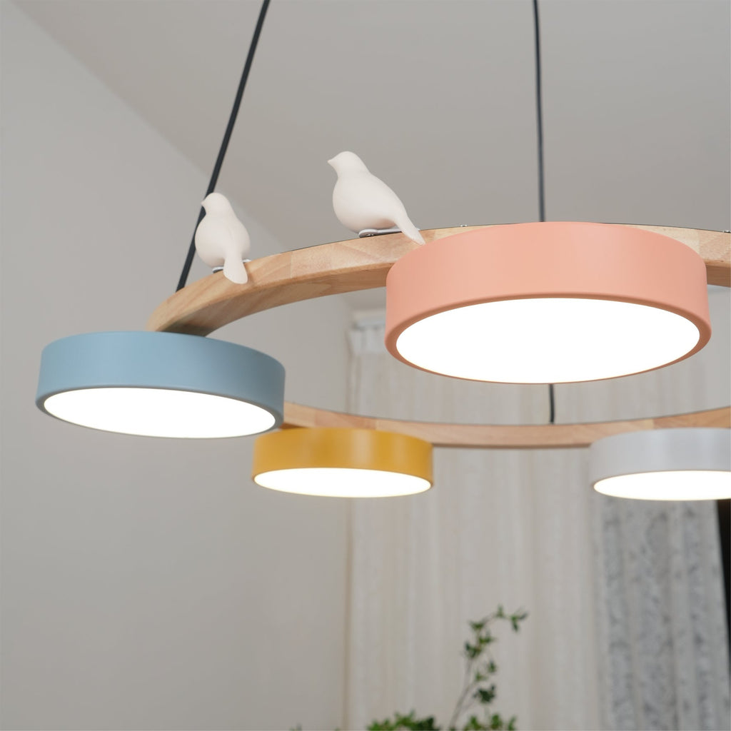 Sienna Bird Circular Chandelier — Wood Frame, Handcrafted Birds, Nature-Inspired LED Light