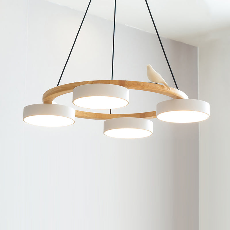 Sienna Bird Circular Chandelier — Wood Frame, Handcrafted Birds, Nature-Inspired LED Light