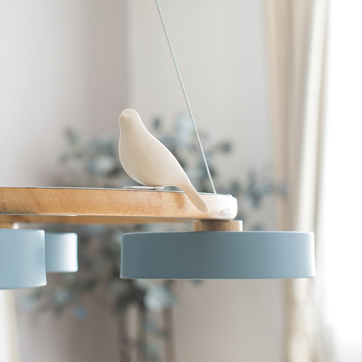 Sienna Bird Circular Chandelier — Wood Frame, Handcrafted Birds, Nature-Inspired LED Light