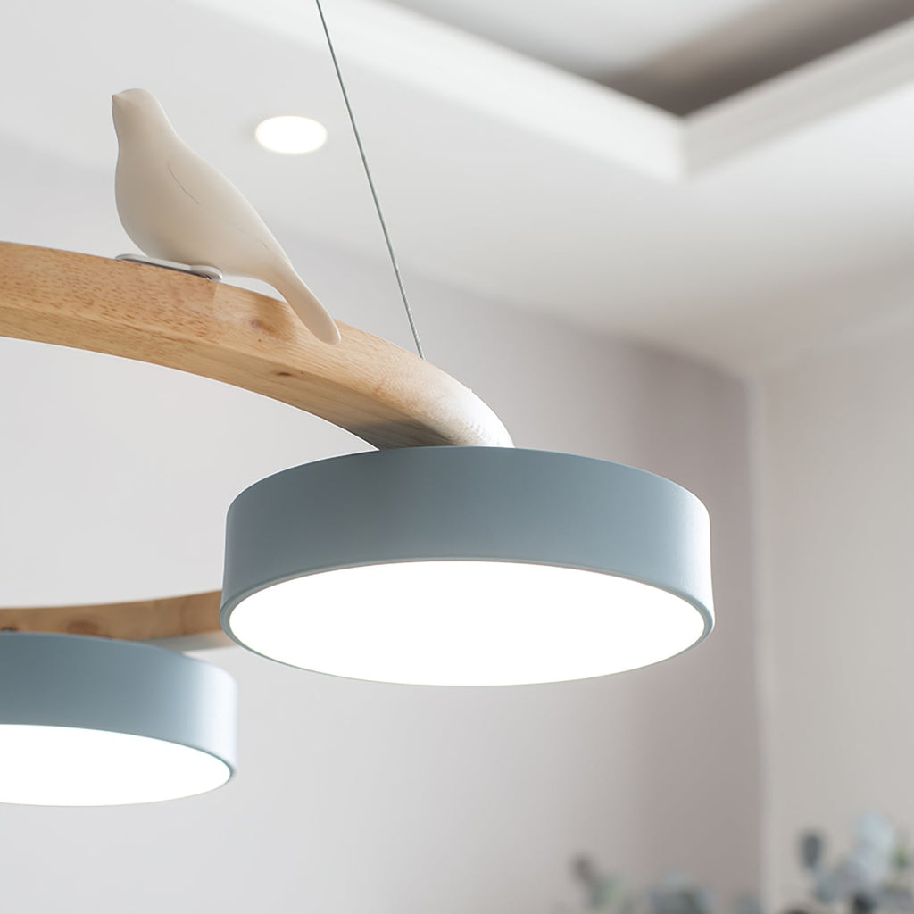 Sienna Bird Circular Chandelier — Wood Frame, Handcrafted Birds, Nature-Inspired LED Light