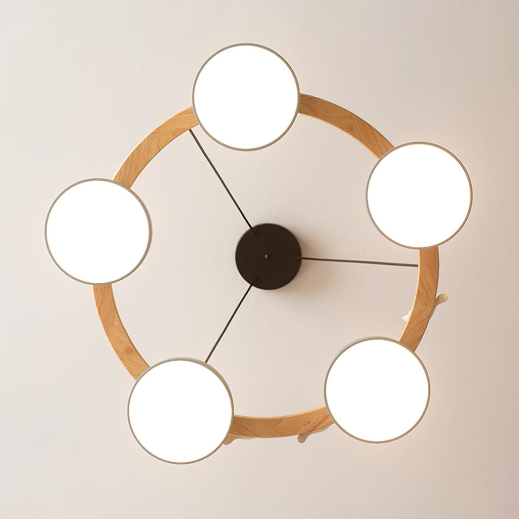 Sienna Bird Circular Chandelier — Wood Frame, Handcrafted Birds, Nature-Inspired LED Light
