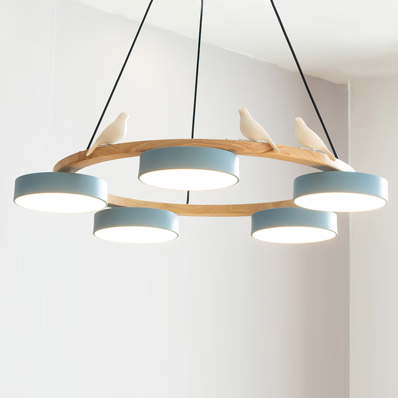Sienna Bird Circular Chandelier — Wood Frame, Handcrafted Birds, Nature-Inspired LED Light