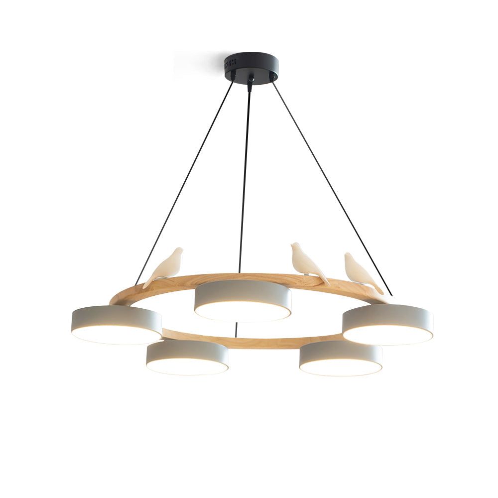 Sienna Bird Circular Chandelier — Wood Frame, Handcrafted Birds, Nature-Inspired LED Light