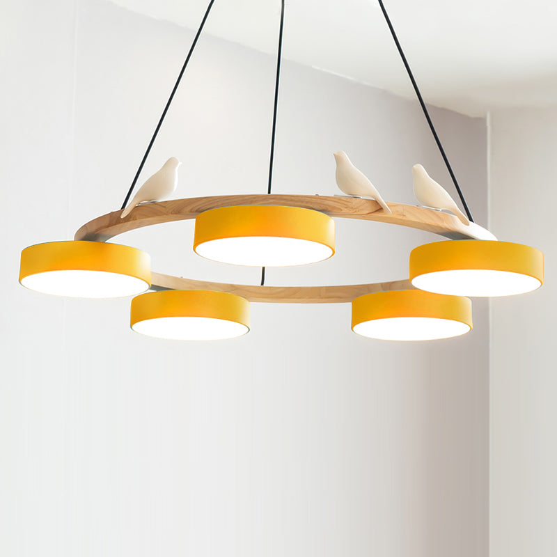 Sienna Bird Circular Chandelier — Wood Frame, Handcrafted Birds, Nature-Inspired LED Light