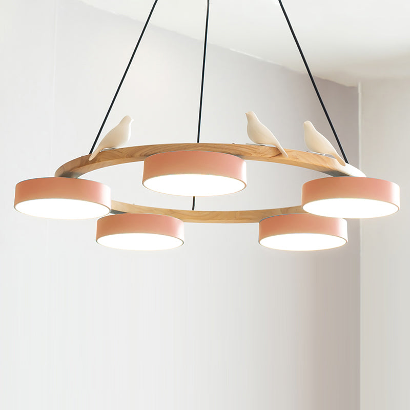 Sienna Bird Circular Chandelier — Wood Frame, Handcrafted Birds, Nature-Inspired LED Light