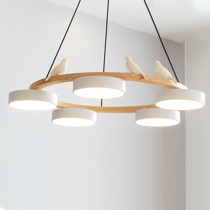 Sienna Bird Circular Chandelier — Wood Frame, Handcrafted Birds, Nature-Inspired LED Light