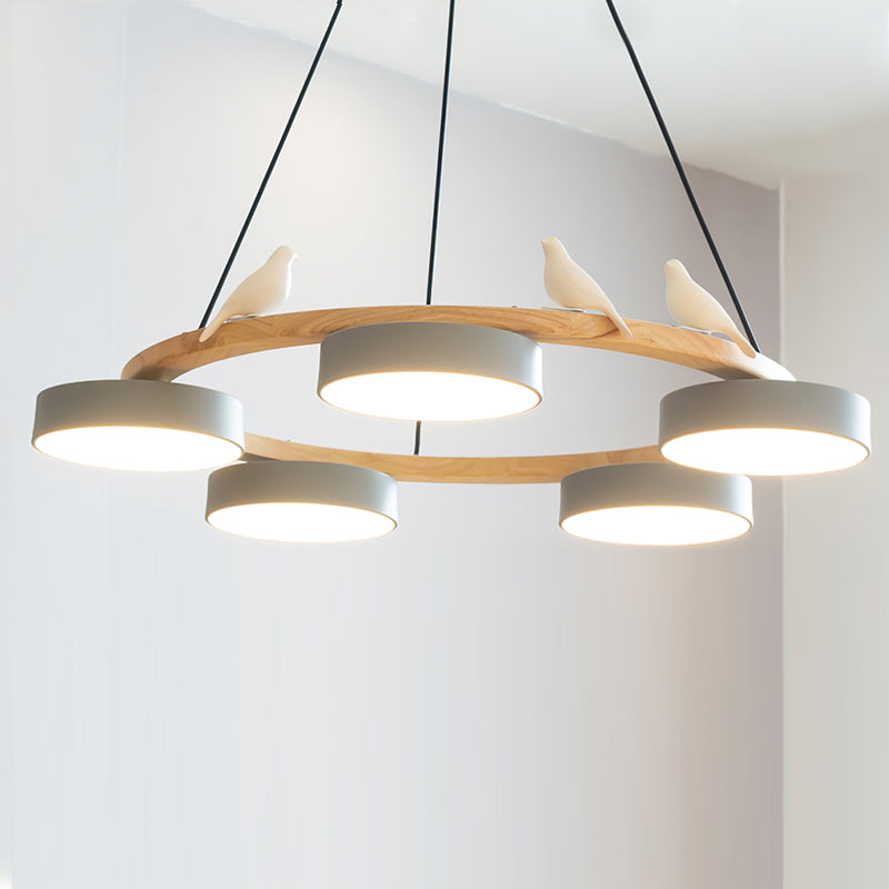 Sienna Bird Circular Chandelier — Wood Frame, Handcrafted Birds, Nature-Inspired LED Light