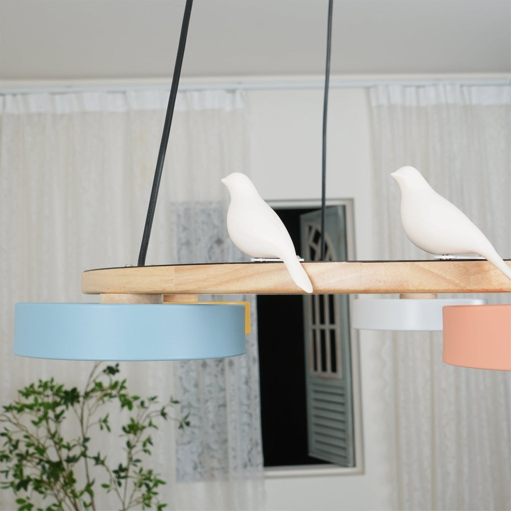 Sienna Bird Circular Chandelier — Wood Frame, Handcrafted Birds, Nature-Inspired LED Light