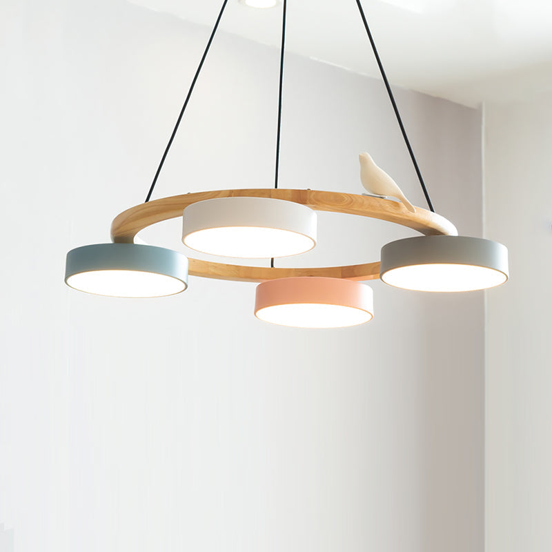 Sienna Bird Circular Chandelier — Wood Frame, Handcrafted Birds, Nature-Inspired LED Light