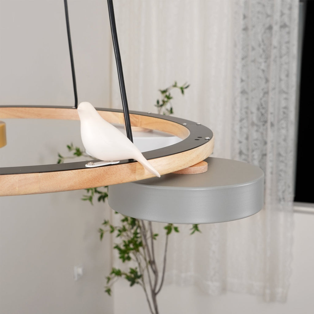 Sienna Bird Circular Chandelier — Wood Frame, Handcrafted Birds, Nature-Inspired LED Light