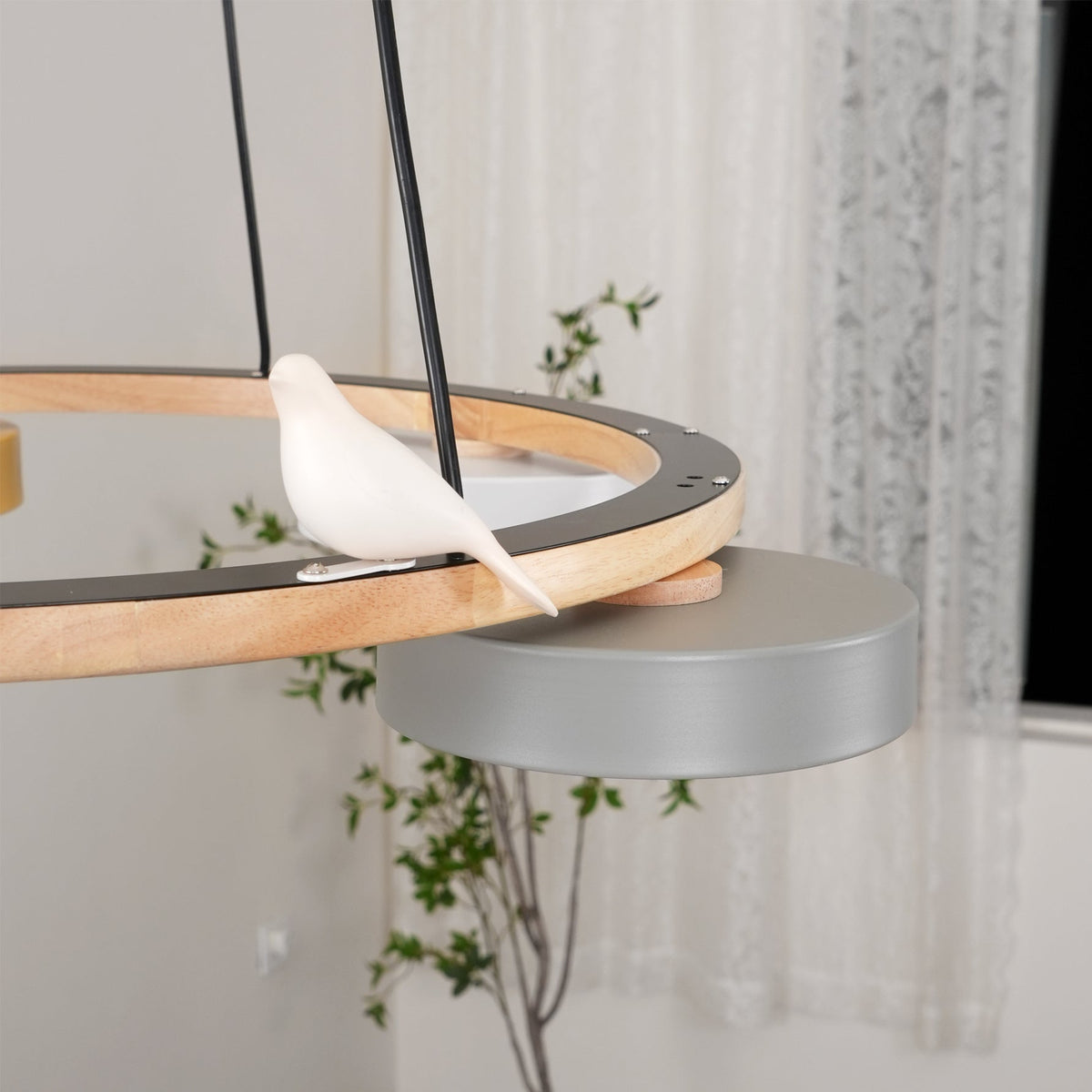 Sienna Bird Circular Chandelier — Wood Frame, Handcrafted Birds, Nature-Inspired LED Light