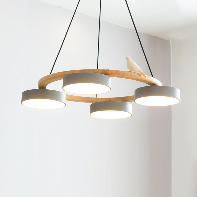 Sienna Bird Circular Chandelier — Wood Frame, Handcrafted Birds, Nature-Inspired LED Light
