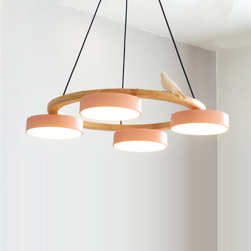 Sienna Bird Circular Chandelier — Wood Frame, Handcrafted Birds, Nature-Inspired LED Light