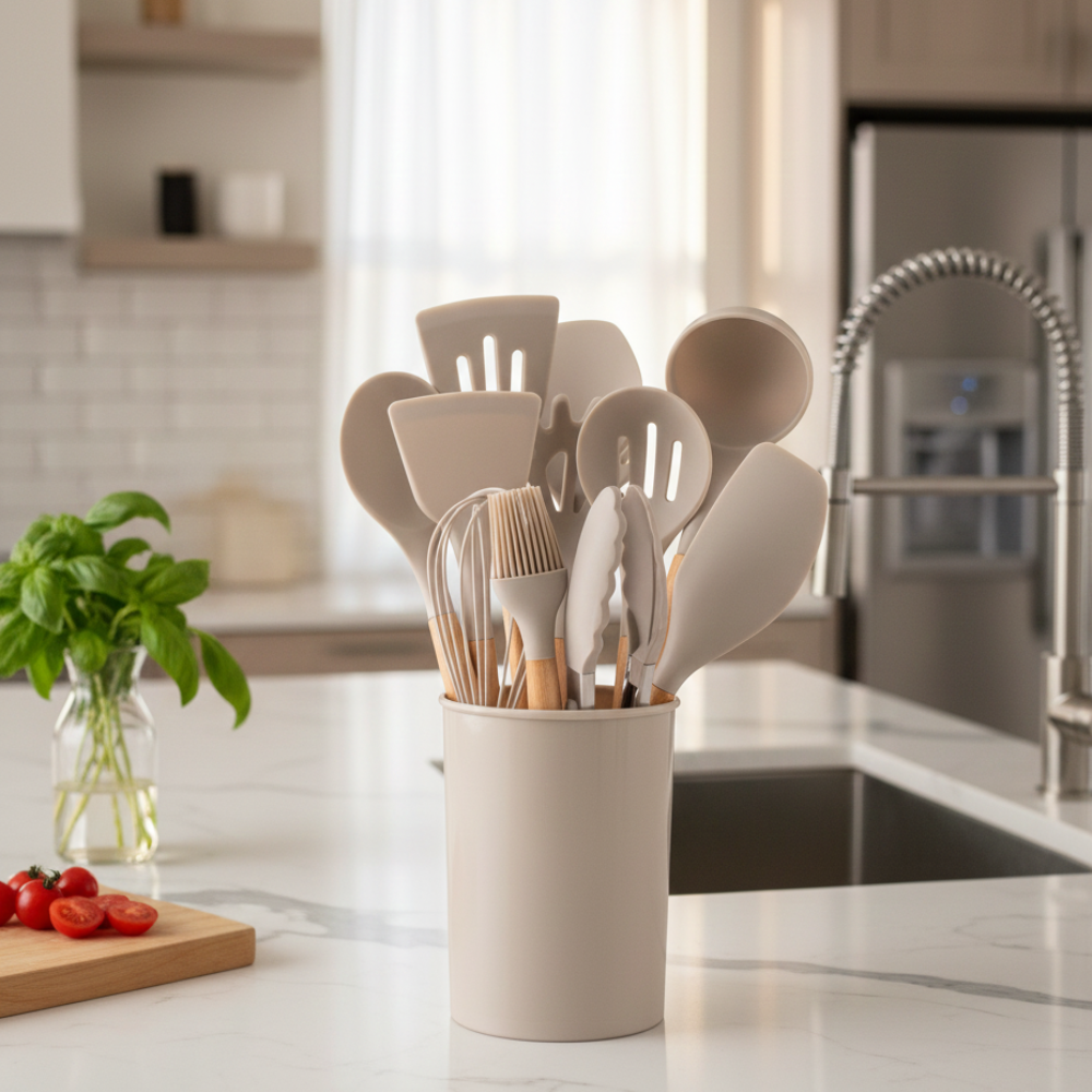 Set di 12 utensili da cucina in silicone resistenti al calore