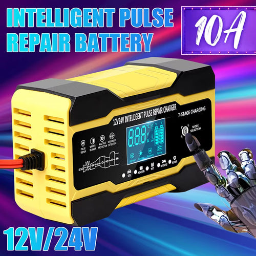 12 V-os intelligens akkumulátortöltő — LCD-kijelző, automatikus mikroprocesszoros vezérlés