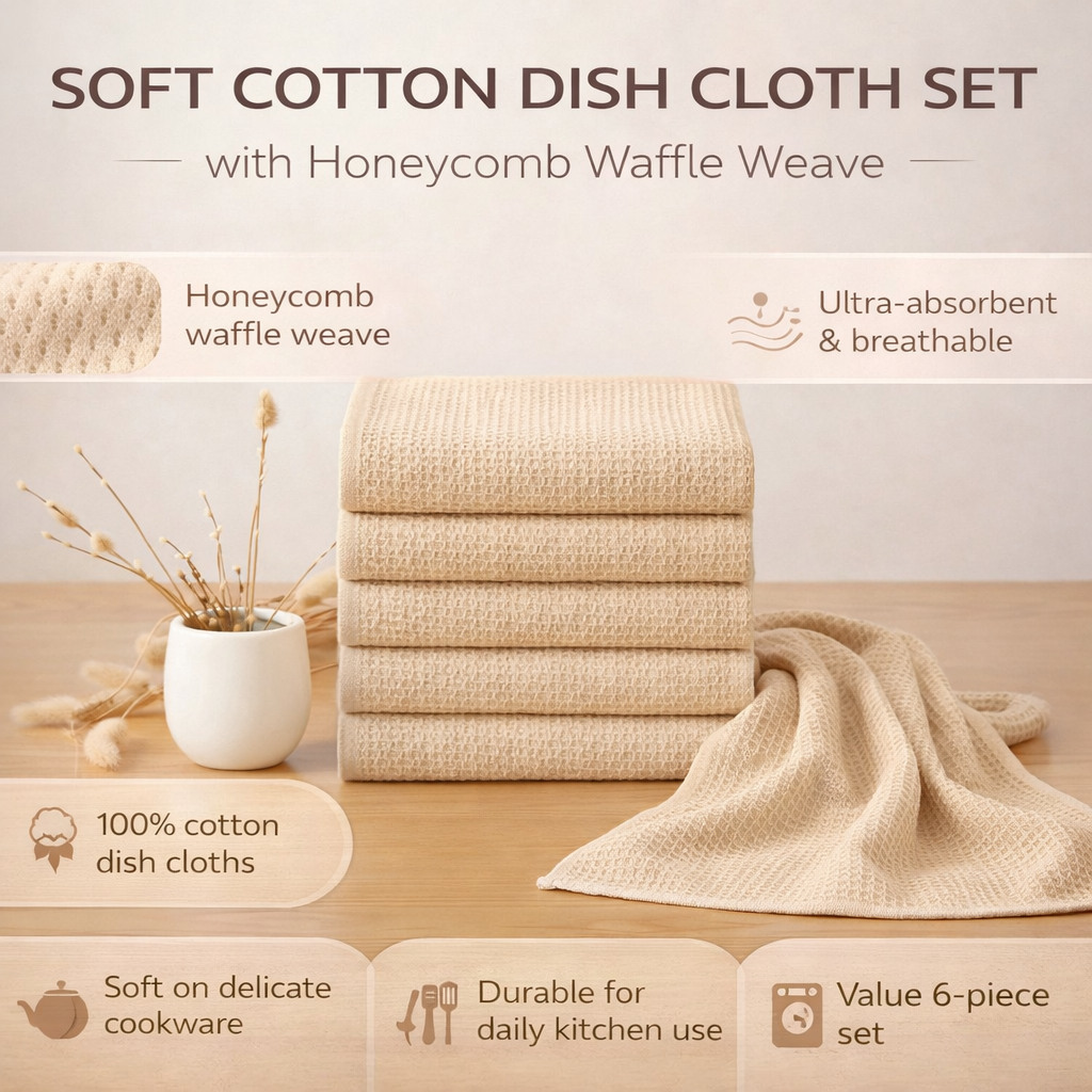 Soft Cotton Dish Cloths Set Absorbent Honeycomb Waffle Weave | Meowbutter