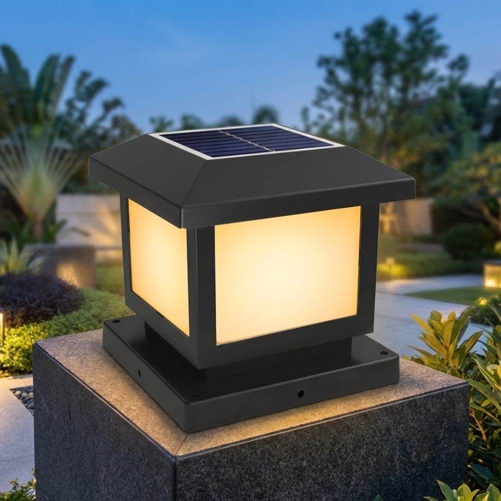 Lampada solare da esterno con palo, controllo remoto, design moderno