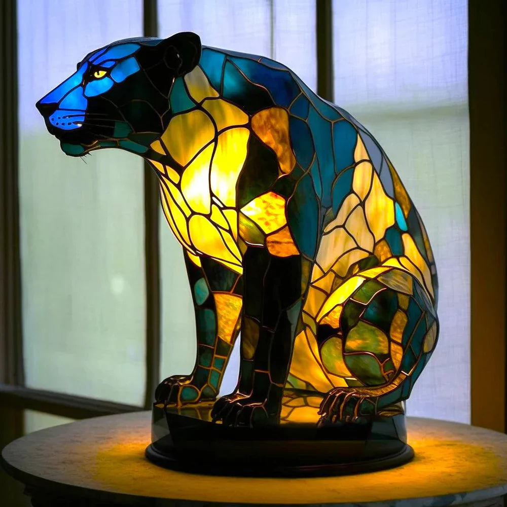 Stained Glass Animal Table Lamp — 17 cm Resin Sculpture
