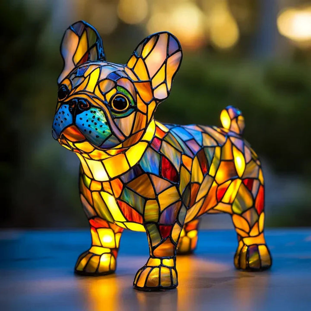Table Lamp Stained Glass Dog Style Animal Decor Light | Meowbutter