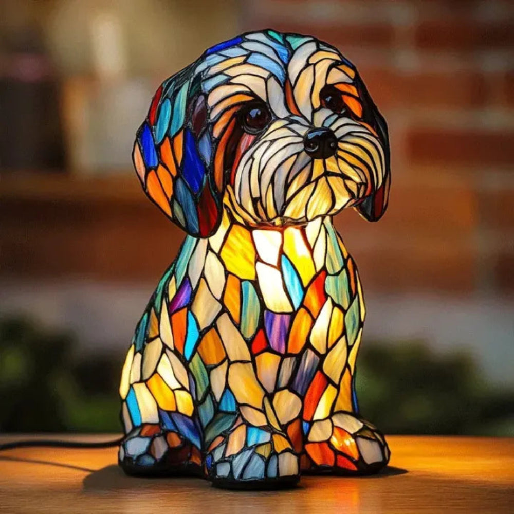 Table Lamp Stained Glass Dog Style Animal Decor Light | Meowbutter