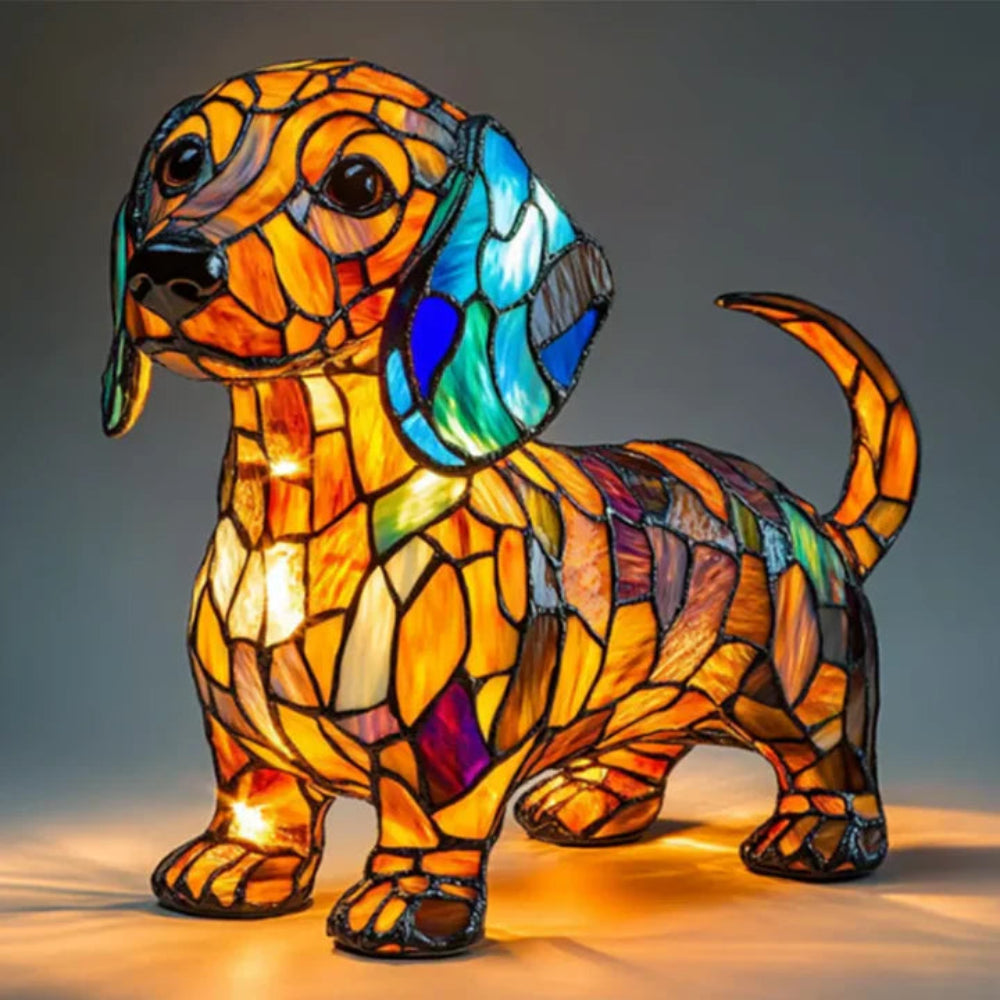 Table Lamp Stained Glass Dog Style Animal Decor Light | Meowbutter