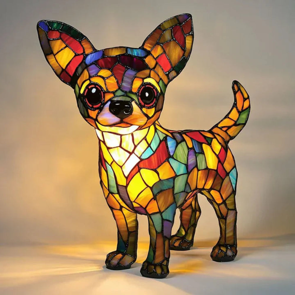 Table Lamp Stained Glass Dog Style Animal Decor Light | Meowbutter
