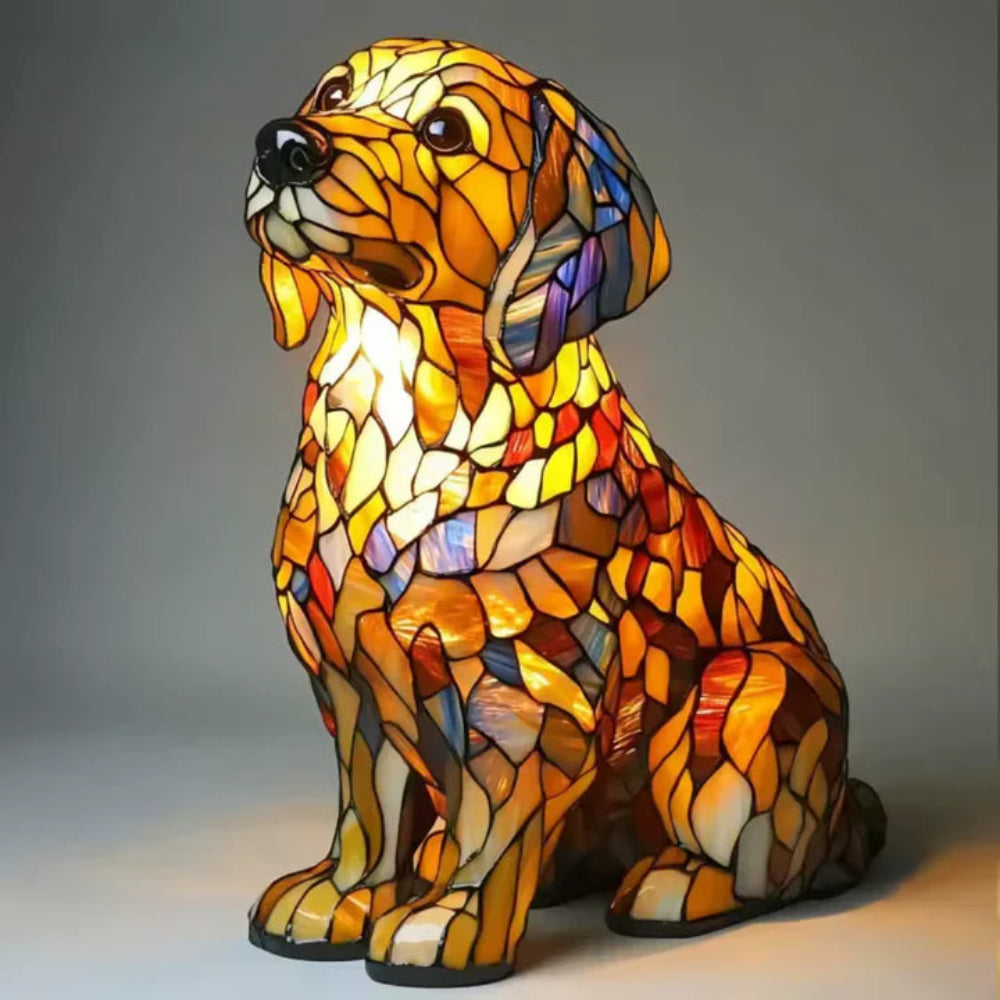 Table Lamp Stained Glass Dog Style Animal Decor Light | Meowbutter