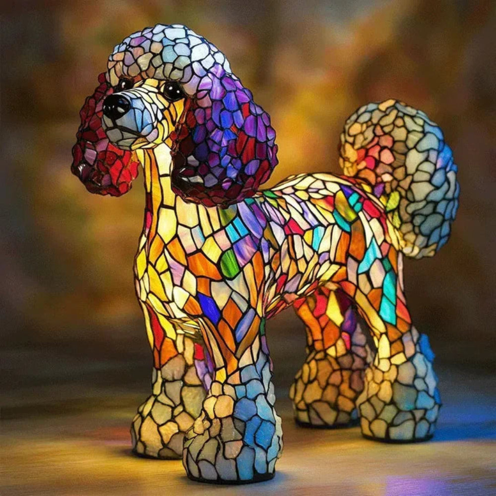 Table Lamp Stained Glass Dog Style Animal Decor Light | Meowbutter