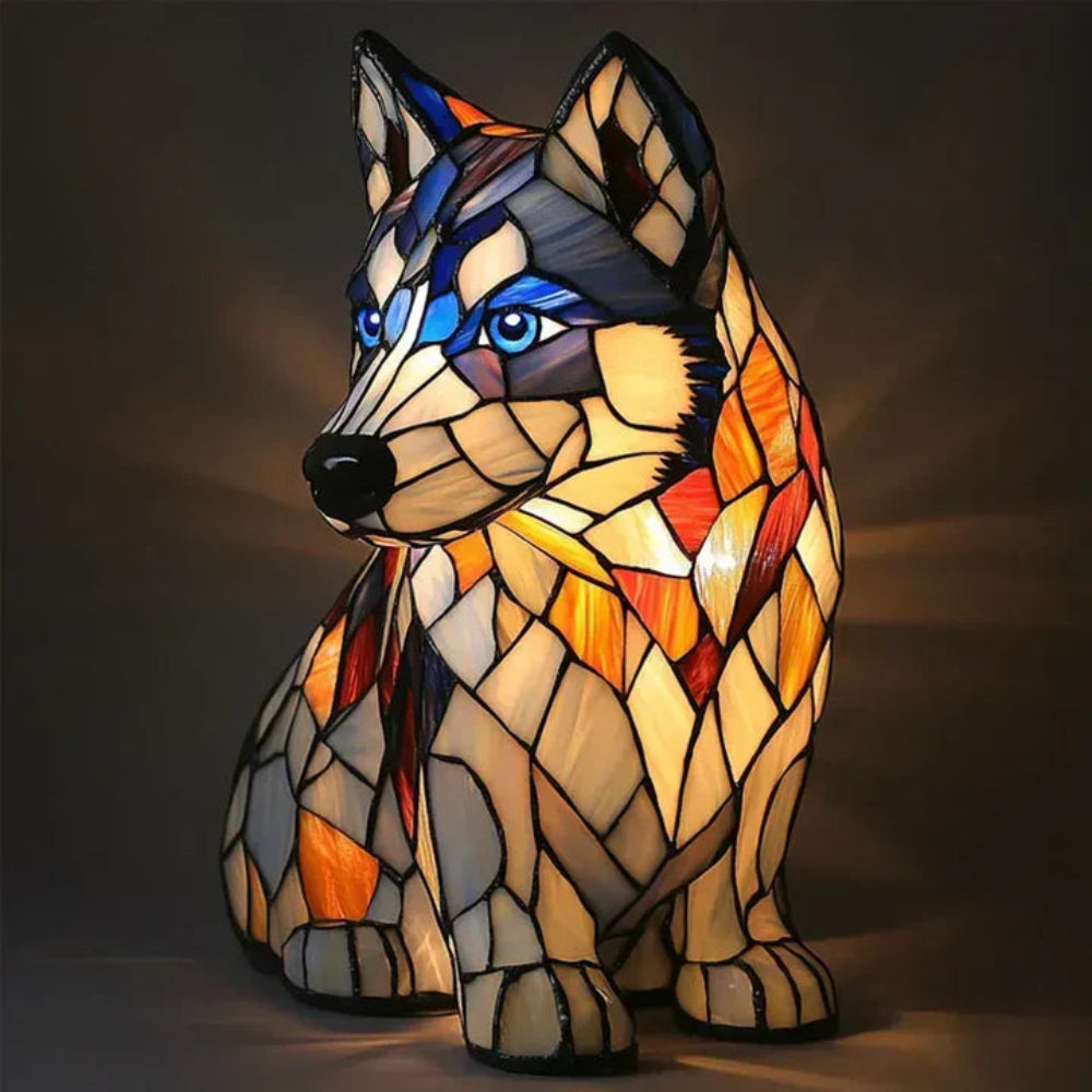 Table Lamp Stained Glass Dog Style Animal Decor Light | Meowbutter