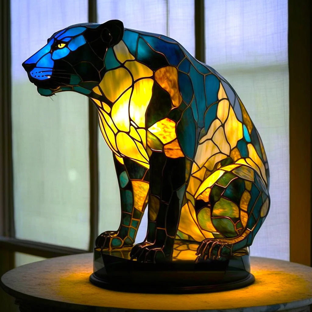 Table Lamp Animal Stained Glass Effect Accent Light | Meowbutter