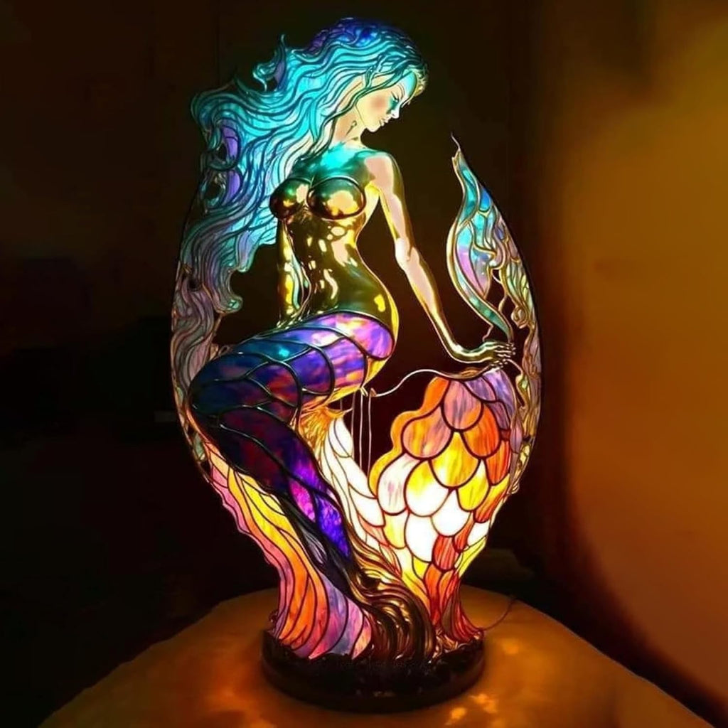 Table Lamp Animal Stained Glass Effect Accent Light | Meowbutter