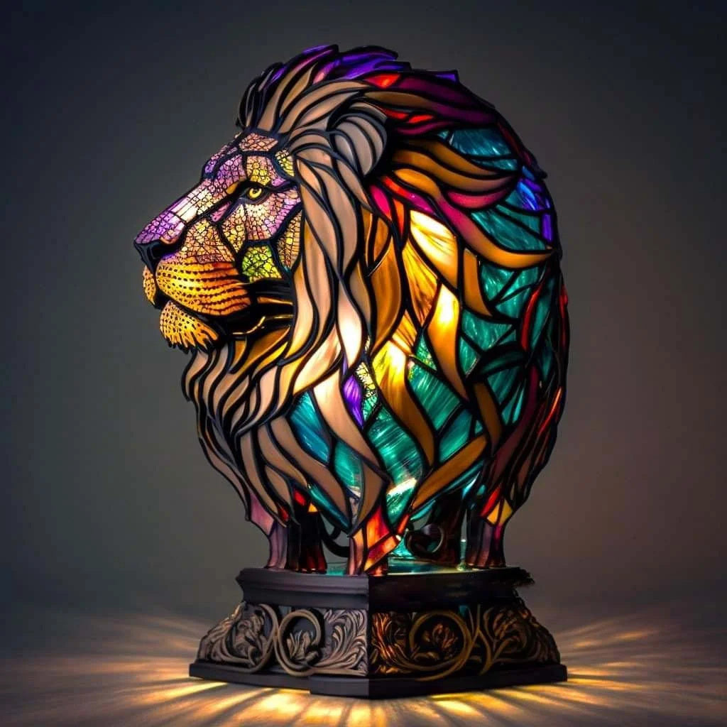 Table Lamp Animal Stained Glass Effect Accent Light | Meowbutter