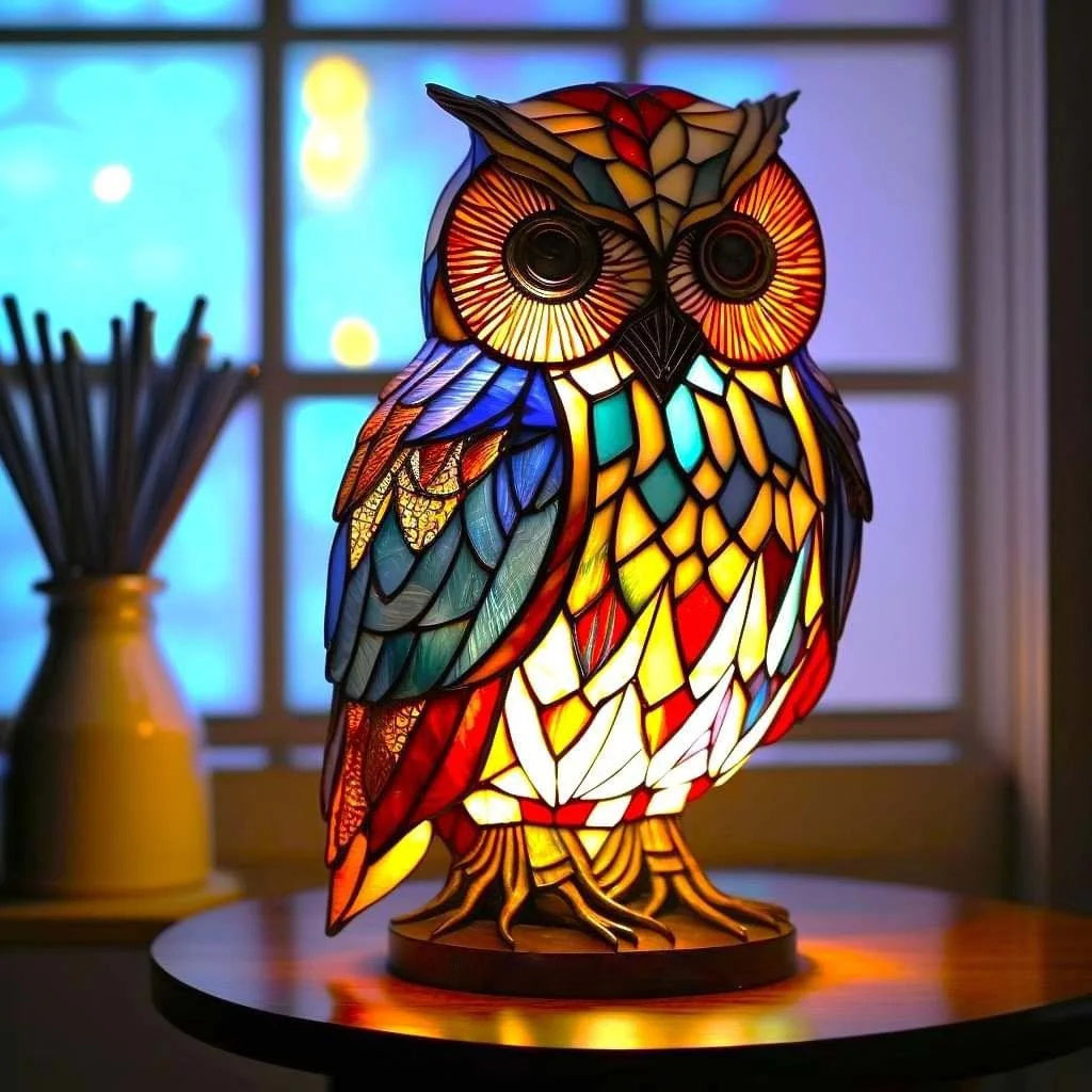 Table Lamp Animal Stained Glass Effect Accent Light | Meowbutter