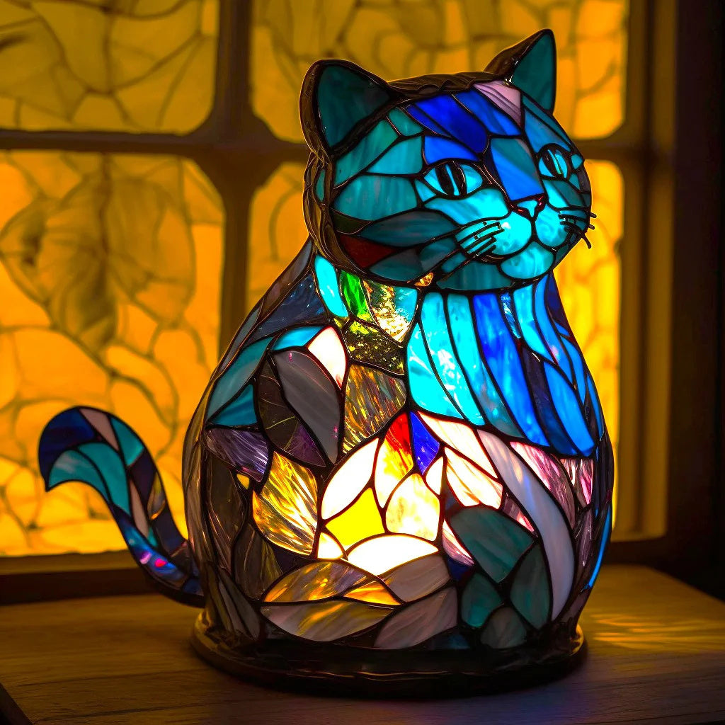 Table Lamp Animal Stained Glass Effect Accent Light | Meowbutter